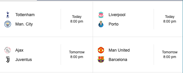 This Week Champions League Quarter-Final Matches