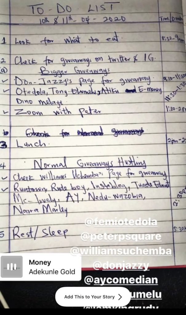 See This Timetable Shared By Don Jazzy (So Painful)