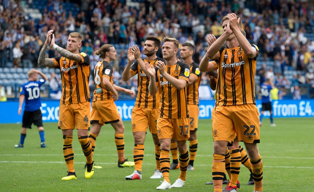 Hull City Players Applauds Their Team'S Supporters Following The Sky Bet Championship Match At Hillsborough, Sheffield