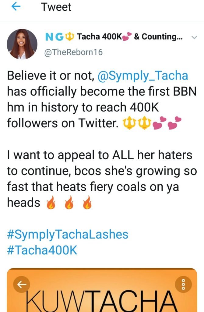 Tacha'S Tweet