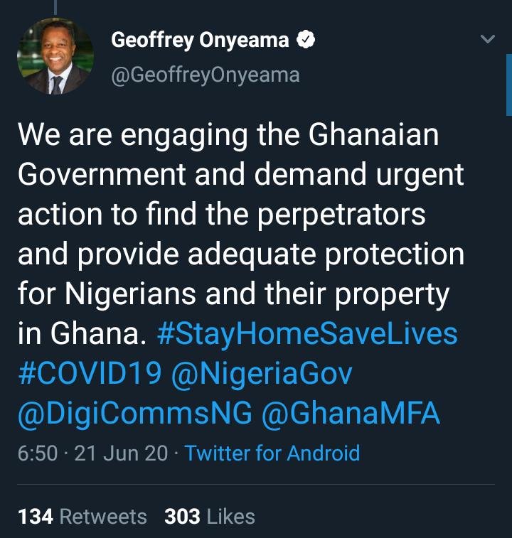 Minister Of Foreign Affairs, Geoffrey Onyema`s Tweet