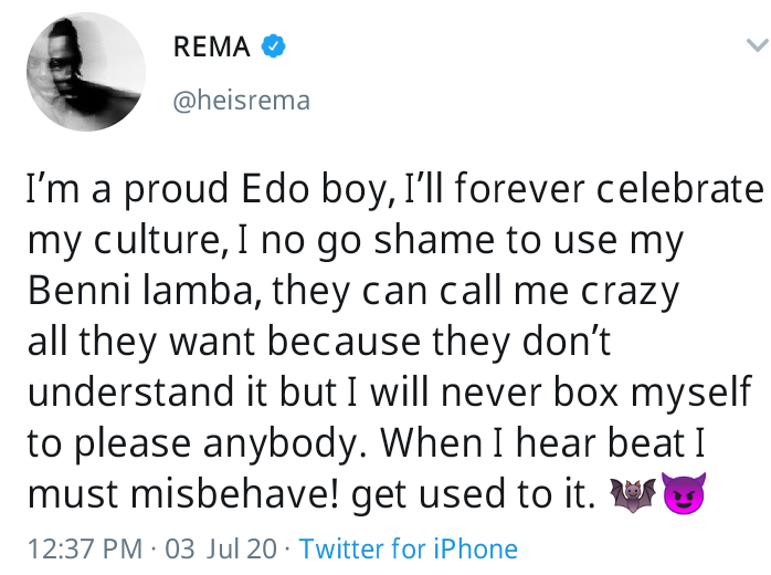 Rema Expresses Love For His Dialect