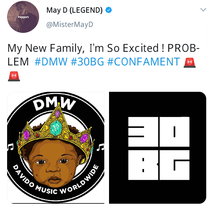 Davido Signs May D To Dmw Label