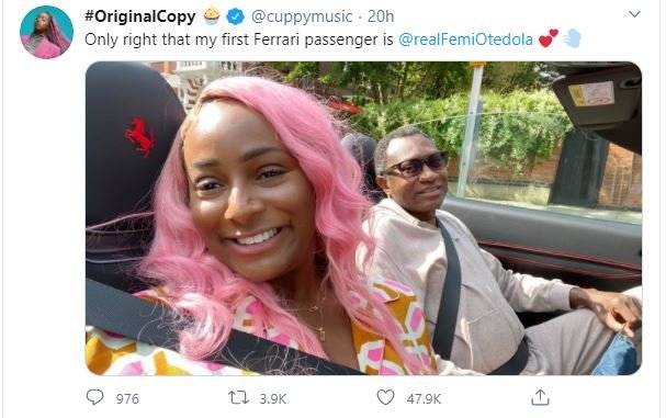 Dj Cuppy And Her First Passenger, Femi Otedola