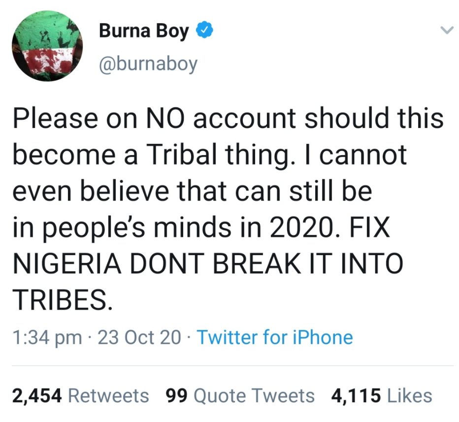 Burna Boy Apoligises Profusely Over Tweet After Deleting It (See Copy)