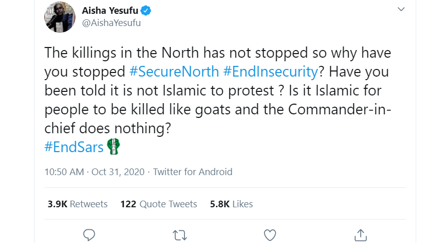 Aisha Yesufu Asks Muslims Hard Core Questions