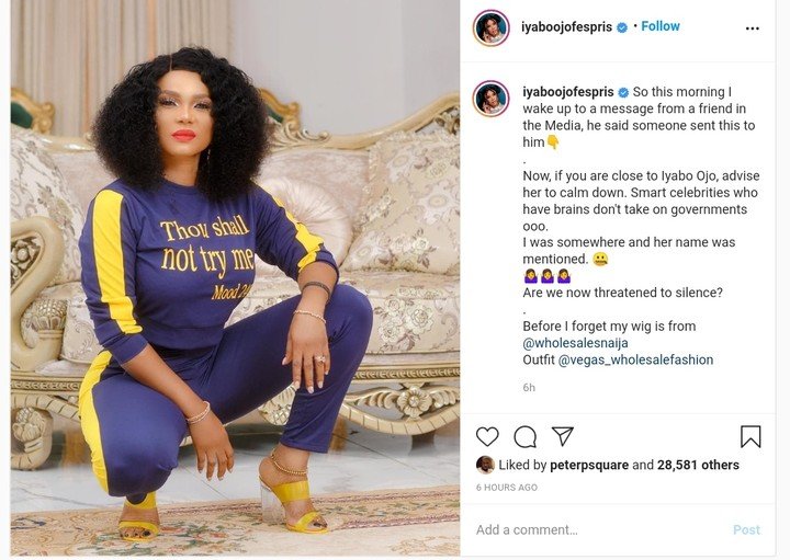 Actress, Iyabo Ojo Receives Threat Over #Endsars Protest