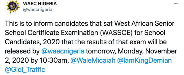 Waec Releases Ssce 2020 Results Today