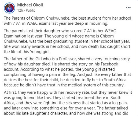 Girl Who Got All A’s In 2019 Waec Dies