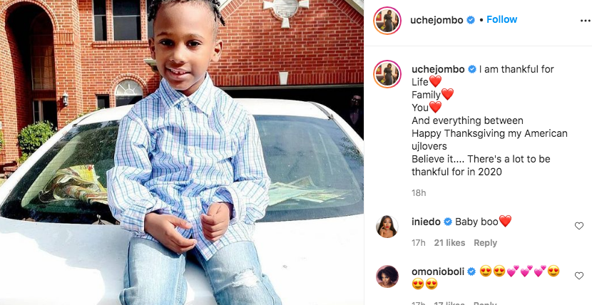 Uche Jombo Unveils Son To Celebrate America Thanksgiving Day