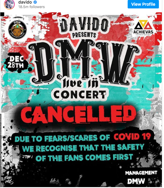 Dmw Live In Concert Cancelled                                                        