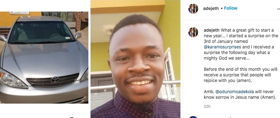 Odunlade Adekola'S Brother Receive Car Gift From Him