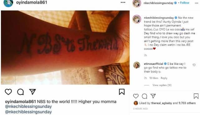 Fan Tattoos Nkechi Blessing'S Name On Her Hand