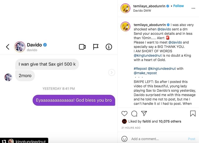 Davido Blesses 10-Year-Old Saxophonist