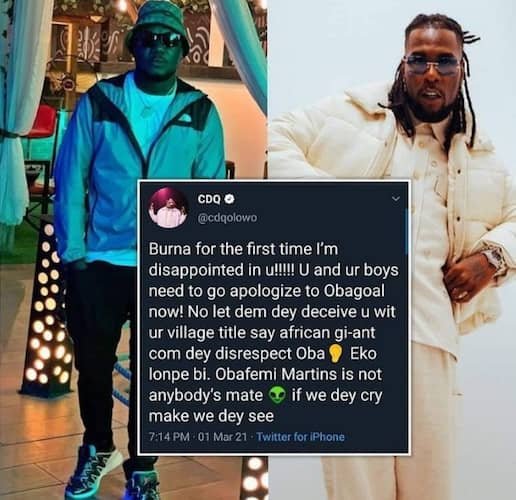 Cdq Blasts Burna Boy For Disrespecting Obafemi Martins