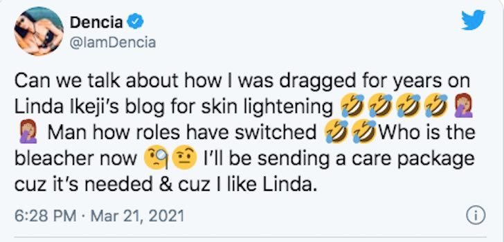 Singer, Dencia Mocks Linda Ikeji Over Skin Bleaching