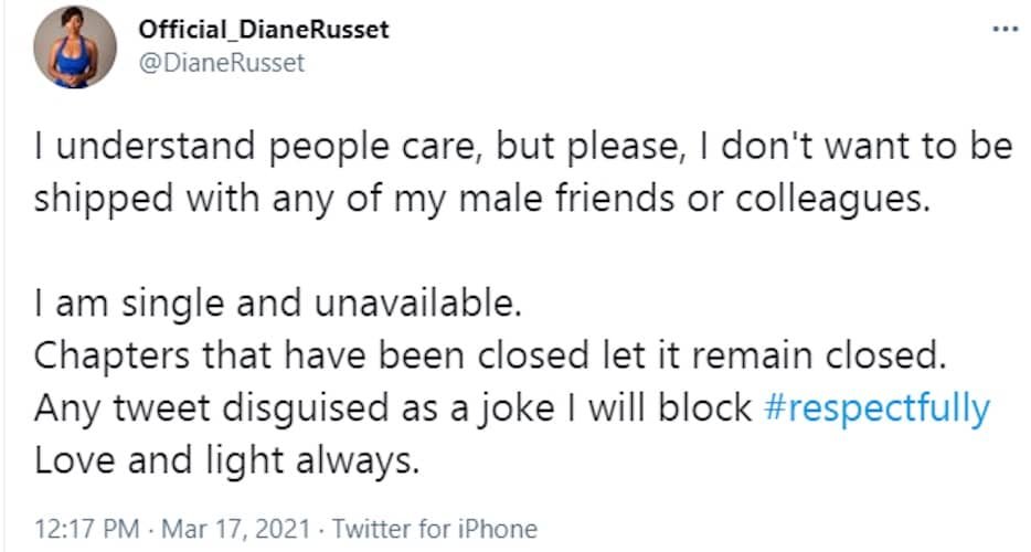 Diane Russet On Relationship Status