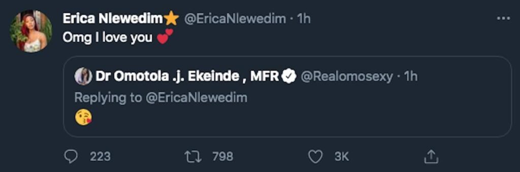 Omotola Reacts To Erica'S Post