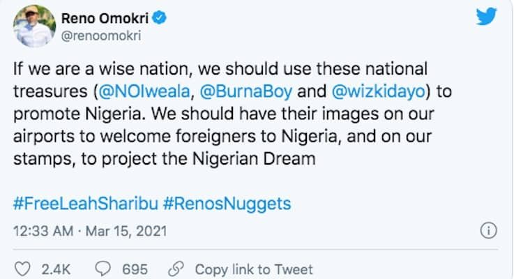 Reno Omokri Says Faces Of Okonjo-Iweala, Burna Boy And Wizkid Should Be Used To Promote Nigerian Dream