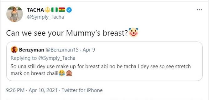 Tacha Fires Back At Troll'S Mother