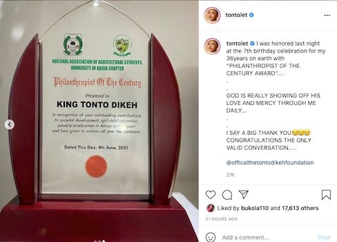 Tonto Dikeh Gets Humanitarian Award Again