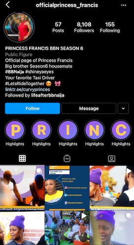 Bbnaija 2021: Princess Still Under 10K Followers On Instagram