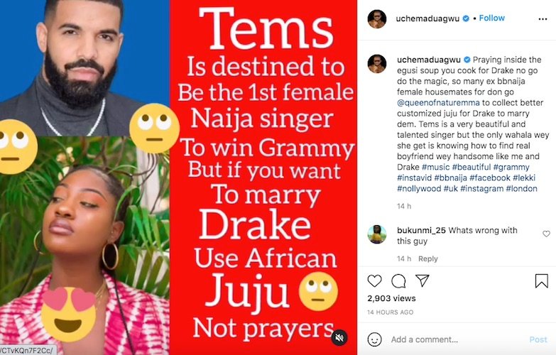 Actor Uche Maduagwu Give Tips On How Tems Can Marry Drake