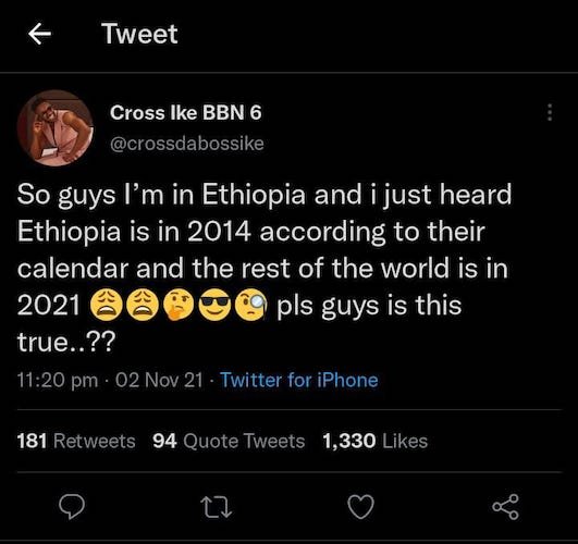 Bbnaija Cross Tweets Weird Thing About Ethiopia