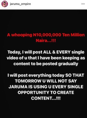 Jaruma Reacts To Regina Daniels Claims, Shares Evidence (Pics)