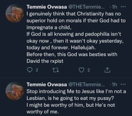 Singer Temmie Ovwasa Speaks Against Christianity