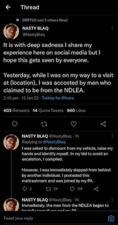 Comedian Nasty Blaq Assaulted By Ndlea