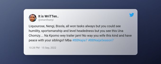 Bbn S7: Twitter Users Bash Chomzy For Bitter Attitude