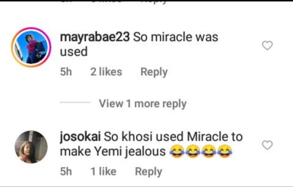 Bbtitans S1: Khosi Reveals To Miracle She Was Just Using Him To Make Yemi Jealous.
