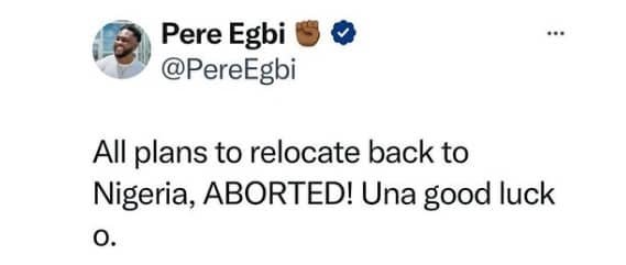 Bbnaija S6: Fans Lament As Pere Decides To Abort Cause Of Nigeria