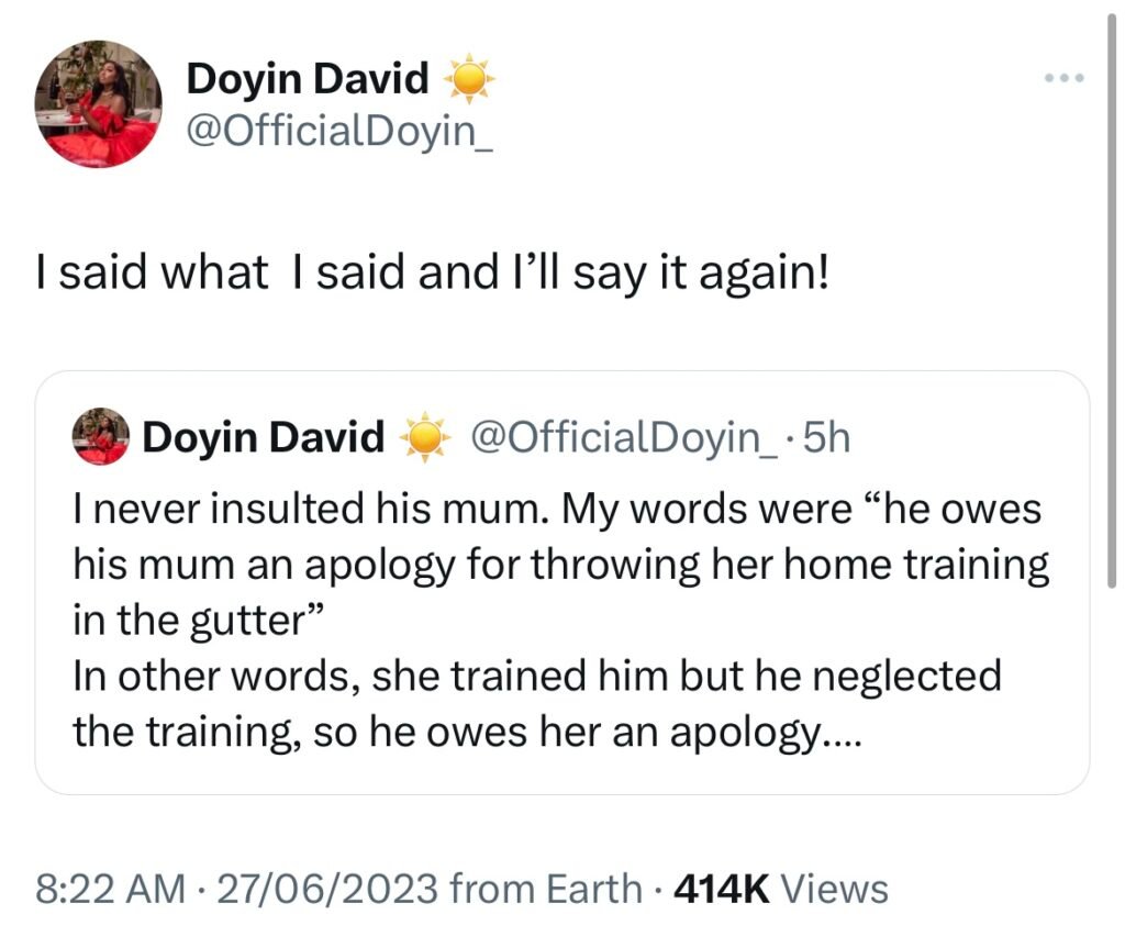 Bbnaija S7 Reunion: Doyin Attacks Fans As She Defends Dragging Adekunle'S Mom