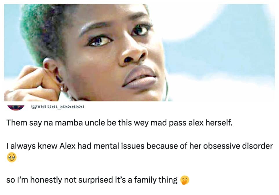 Bbnaija All Stars: Internet Troll Condemns Alex With Mental Issues, Connects It To Obsessive Disorder