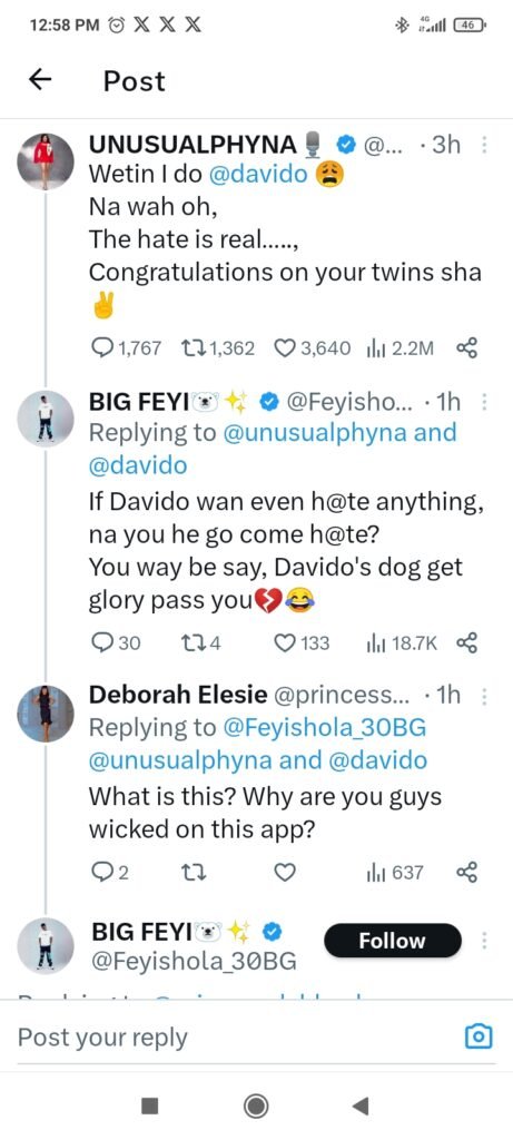 Bbnaija: 'Davido Dog Get Glory Pass You', Boy Trolls Phyna Online; Phynation Fights Back