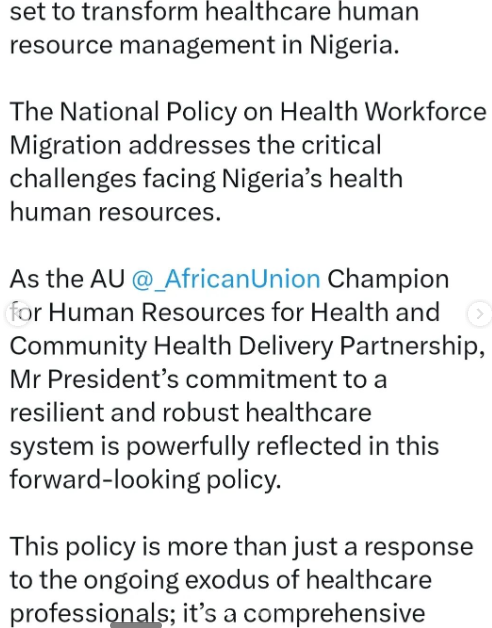 President Tinubu Approves Policy To Curb Healthcare Worker Migration