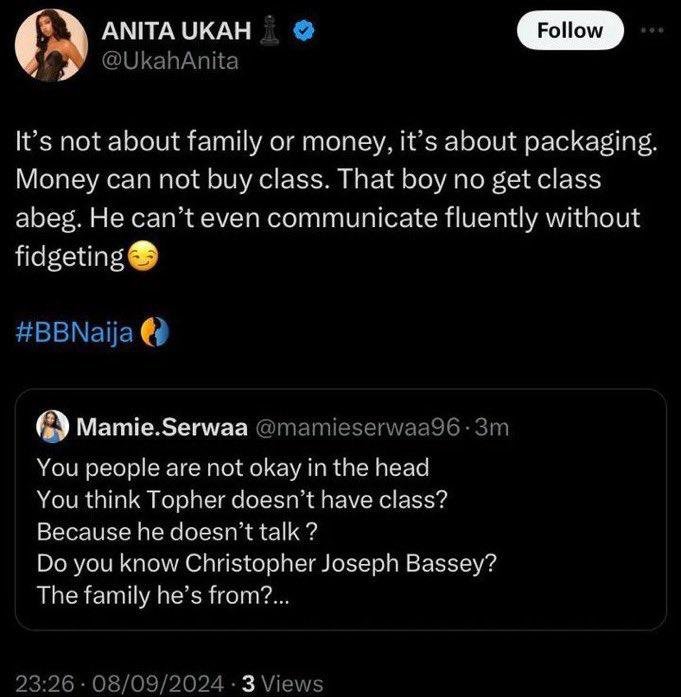 Bbnaija Season 9: Anita Ukah'S Social Media Handler Faces Backlash For Insulting Kellyrae And Topher