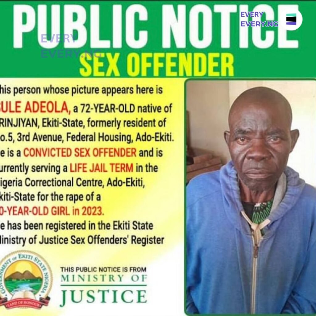 Ekiti State Registers Convicted 72-Year-Old Rapist In S€X Offenders' Register