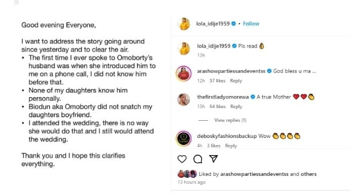 Nollywood Actress Lola Idije Reacts To Rumors Of Biodun Okeowo 'Snatching' Her Daughter’s Boyfriend