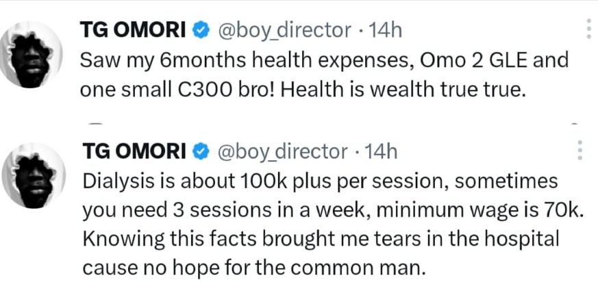 “Health Is Wealth True True”: Tg Omori Breaks Down Over Nigeria’s Costly Healthcare System