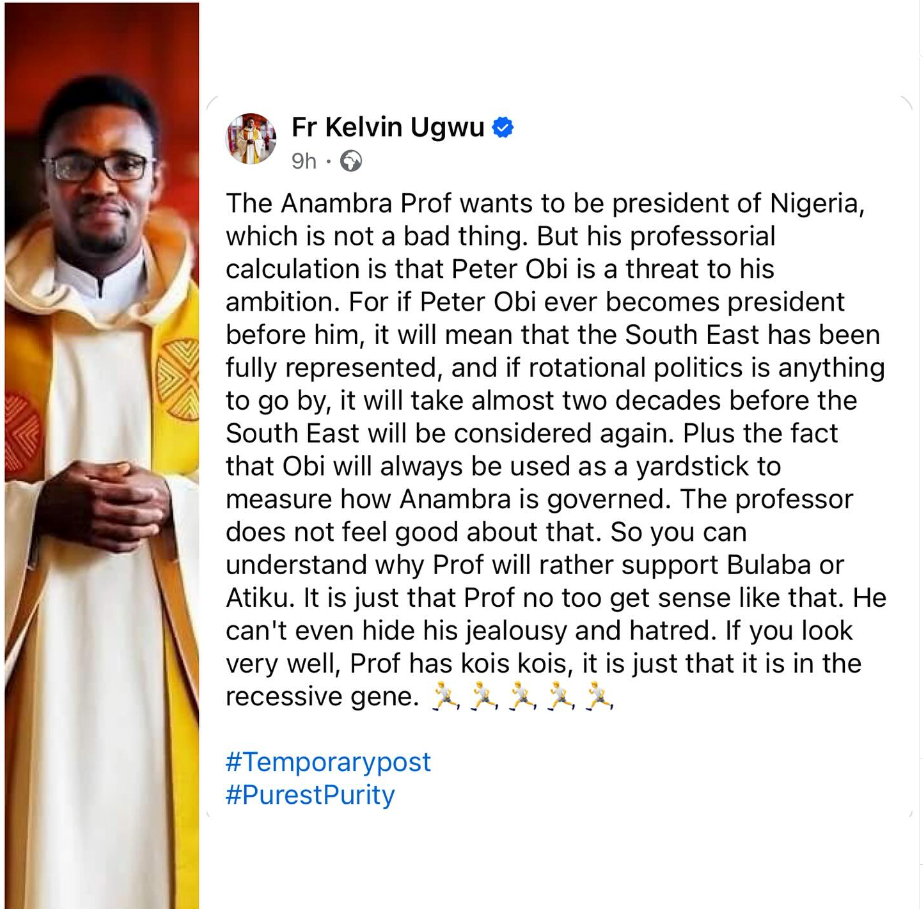 “You Fear Peter Obi Too Much” — Fiery Catholic Priest Slams Anambra Professor Eyeing Presidency