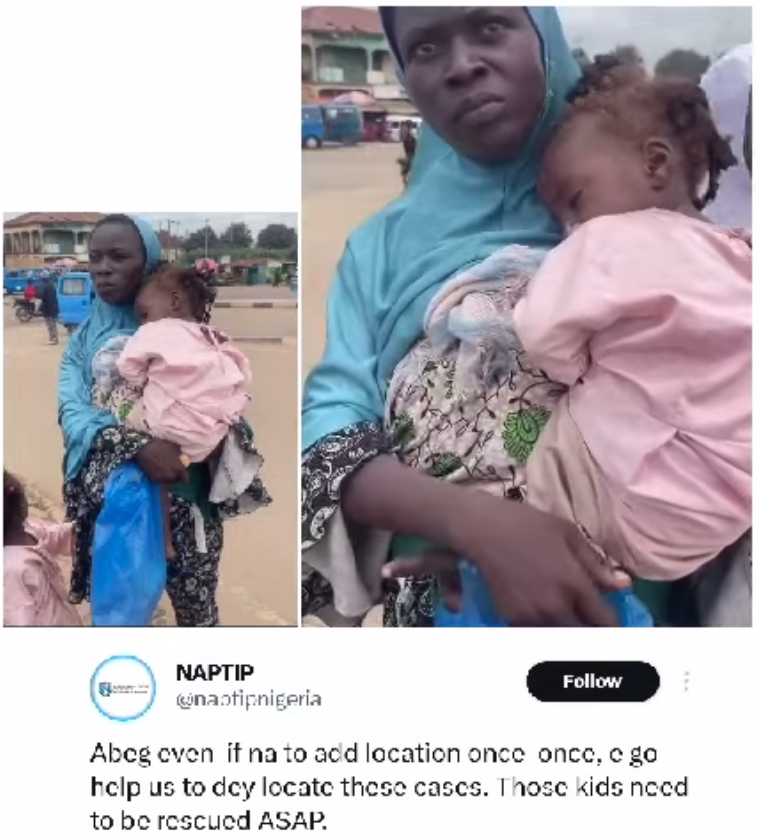 Naptip Calls For Urgent Rescue Of Children After Viral Video Of Woman Begging Despite ₦550K Assistance