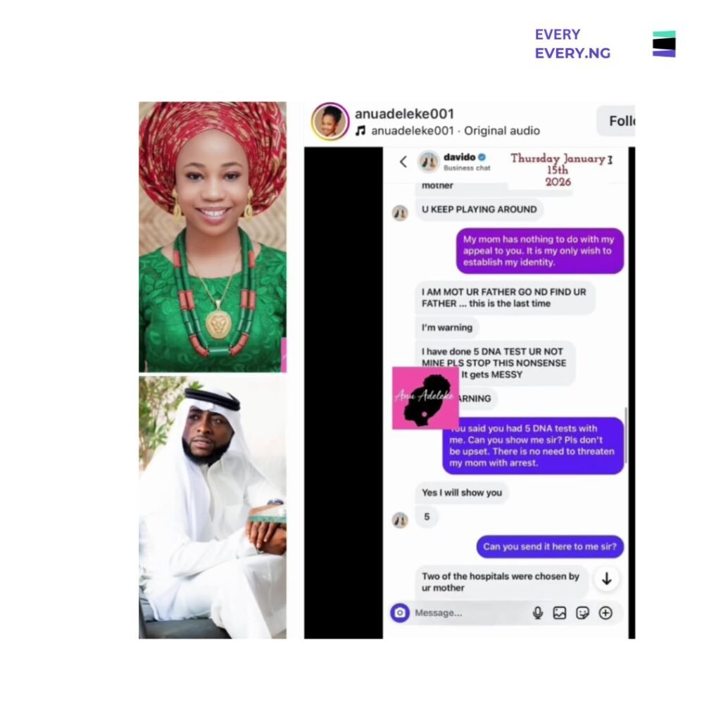 Alleged Daughter Of Davido Releases Private Chat As Paternity Dispute Resurfaces