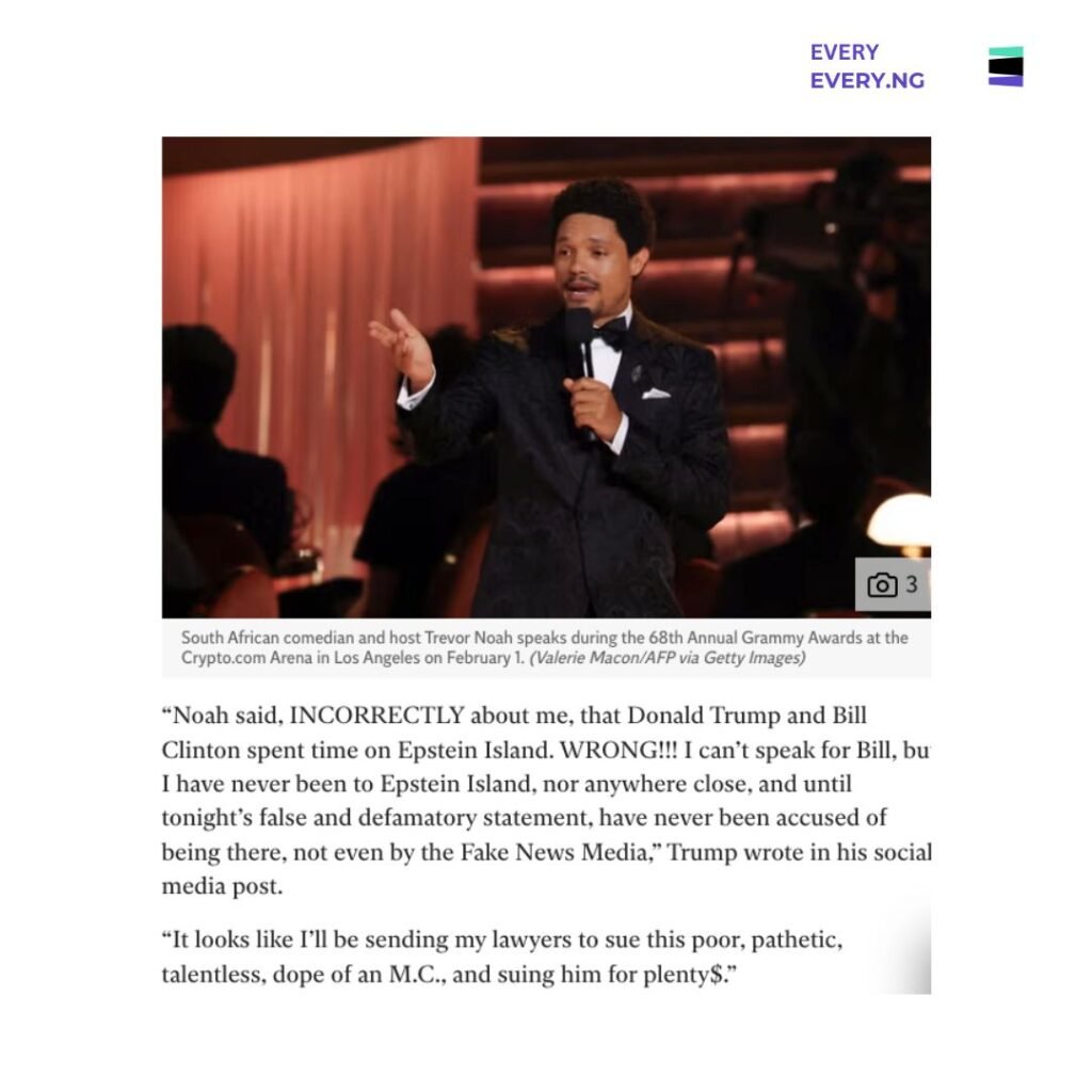 “Virtually Unwatchable”: Trump Tears Into The Grammys, Targets Trevor Noah With Legal Threat